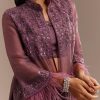 Faded Wine Sequined Jacket Draped Skirt Set