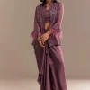Faded Wine Sequined Jacket Draped Skirt Set