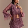 Faded Wine Sequined Jacket Draped Skirt Set