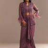 Faded Wine Sequined Jacket Draped Skirt Set