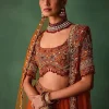 Tussar Orange Embroidered Lehenga With Scoop Neckline Blouse And Dupatta