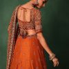 Tussar Orange Embroidered Lehenga With Scoop Neckline Blouse And Dupatta