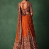Tussar Orange Embroidered Lehenga With Scoop Neckline Blouse And Dupatta