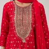Red Bandhani Banarasi Dhoti Set With Gotta Work
