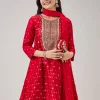 Red Bandhani Banarasi Dhoti Set With Gotta Work
