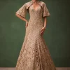 Beige Heavy Embroidered Gown With Jacket