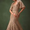 Beige Heavy Embroidered Gown With Jacket