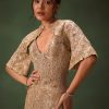 Beige Heavy Embroidered Gown With Jacket