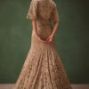 Beige Heavy Embroidered Gown With Jacket
