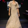 Beige Heavy Embroidered Gown With Jacket