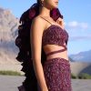 Wine Ruffle Embroidered Fish Cut Lehenga With Long Trail And Jacket