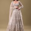 White Oyester Hand Embroidered Lehenga And Blouse Set