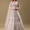 White Oyester Hand Embroidered Lehenga And Blouse Set
