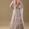 White Oyester Hand Embroidered Lehenga And Blouse Set