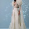 Pearl White Satin Indowestern Embroidered Jumpsuit With Net Shrug