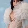 Pearl White Satin Indowestern Embroidered Jumpsuit With Net Shrug