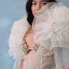 Pearl White Satin Indowestern Embroidered Jumpsuit With Net Shrug