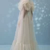Pearl White Satin Indowestern Embroidered Jumpsuit With Net Shrug