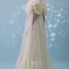 Pearl White Satin Indowestern Embroidered Jumpsuit With Net Shrug