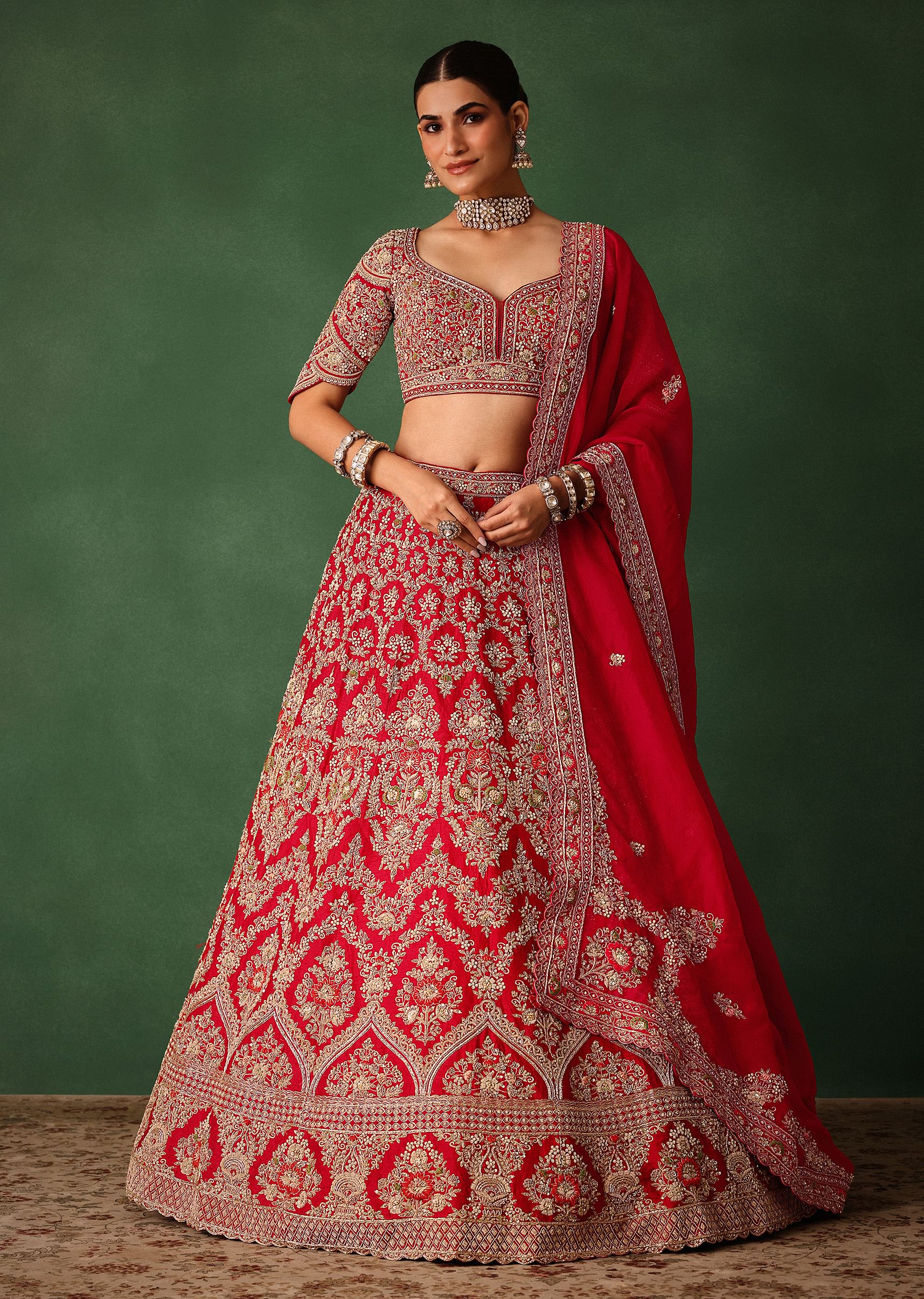 16133-cherry-red-hand-embroidered-raw-silk-lehenga-set-with-net-dupatta-1.jpg Cherry Red Hand Embroidered Raw Silk Lehenga Set With Net Dupatta