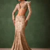 Beige Heavy Embroidered Skirt Suit With Full Sleeves V Neck Blouse