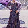 Violet Embroidered Fitted Slit Gown With Sweetheart Neckline