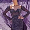 Violet Embroidered Fitted Slit Gown With Sweetheart Neckline