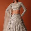 Gold Hand Embroidered Bridal Lehenga Set In Organza