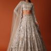 Gold Hand Embroidered Bridal Lehenga Set In Organza