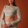 Gold Hand Embroidered Bridal Lehenga Set In Organza