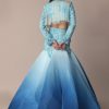 Blue Ombre Organza Fishcut Skirt With Tassel Short Jacket