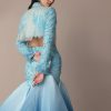 Blue Ombre Organza Fishcut Skirt With Tassel Short Jacket