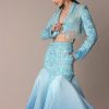 Blue Ombre Organza Fishcut Skirt With Tassel Short Jacket