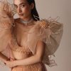 Peach Zardosi Lehenga With Dramatic Net Sleeves Blouse