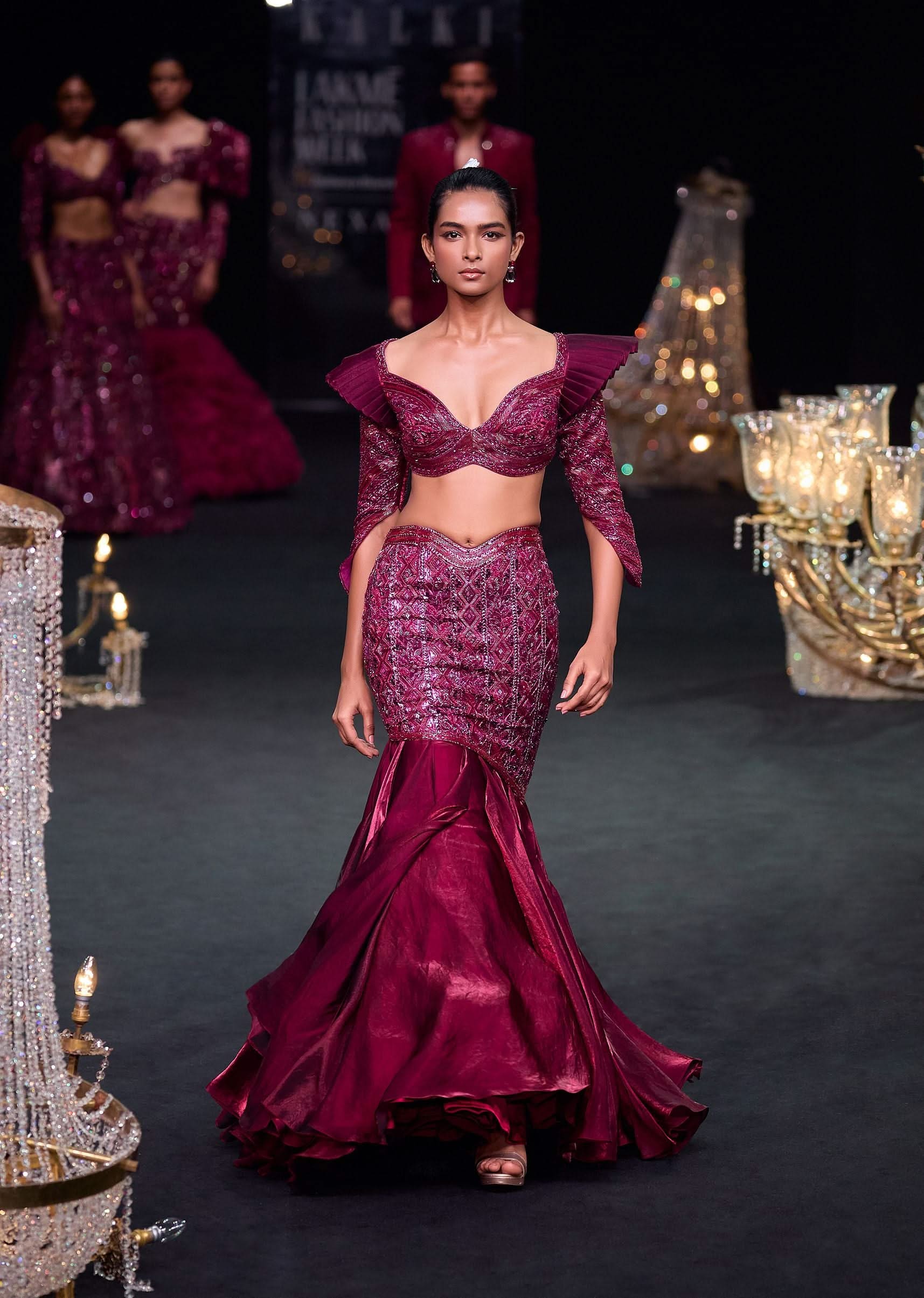Peach Zardosi Lehenga With Dramatic Net Sleeves Blouse