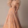Peach Zardosi Lehenga With Dramatic Net Sleeves Blouse