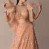 Peach Zardosi Lehenga With Dramatic Net Sleeves Blouse