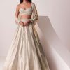 Glam Silver Embroidered Lehenga Set In Organza