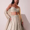 Glam Silver Embroidered Lehenga Set In Organza