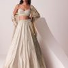 Glam Silver Embroidered Lehenga Set In Organza