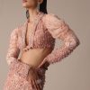 Peach Zardosi Fishcut Skirt With Embroidered Short Sleeve Jacket