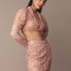 Peach Zardosi Fishcut Skirt With Embroidered Short Sleeve Jacket