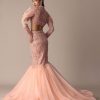 Peach Zardosi Fishcut Skirt With Embroidered Short Sleeve Jacket