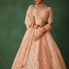 16266-peach-hand-embroidered-raw-silk-lehenga-set-with-butti-work-2.jpg Peach Hand Embroidered Raw Silk Lehenga Set With Butti Work