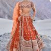 Rust Lehenga With Moti Embroidered Two Dupattas