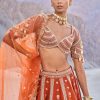 Rust Lehenga With Moti Embroidered Two Dupattas