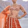 Rust Lehenga With Moti Embroidered Two Dupattas