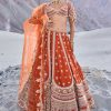 Rust Lehenga With Moti Embroidered Two Dupattas