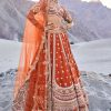 Rust Lehenga With Moti Embroidered Two Dupattas