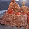Rust Lehenga With Moti Embroidered Two Dupattas